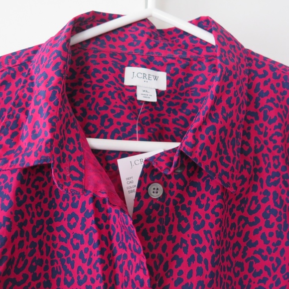 NWT J Crew Factory Shirt Women's XL - Small Leopard Print Fuchsia/Purple Cotton - Picture 2 of 8